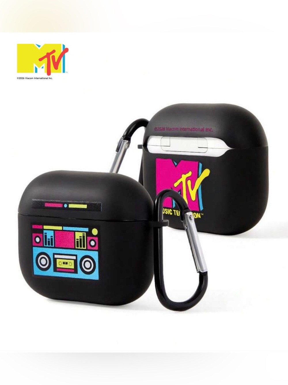 MTV Black Silicone Retro Boombox AirPods Case with Carabiner